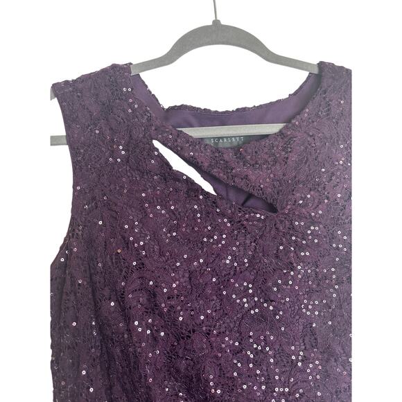 Scarlett Purple Sequin Lace Formal Dress Neckline Cutout Side Ruching Size 10 - Picture 5 of 14